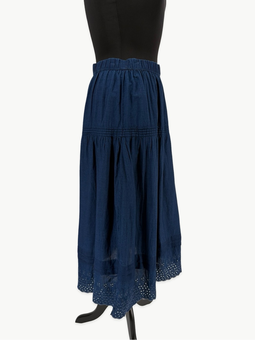 Gap × DÔEN Eyelet Midi Skirt Size Medium Indigo Blue Cotton A-Line Cottagecore - Picture 7 of 14